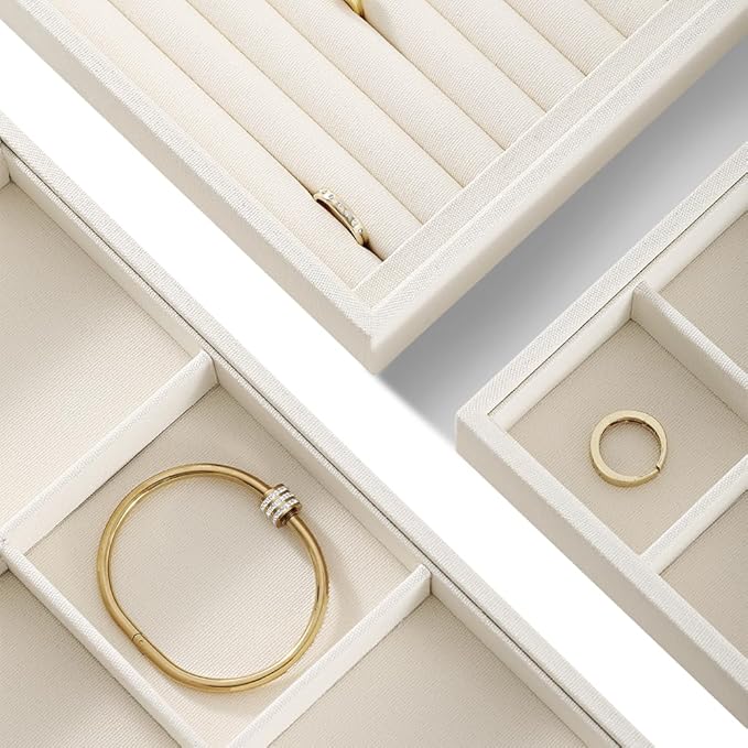 Linen 12 Grid Stackable Bangle Storage Tray, Bracelet Watch Display Tray, Jewelry Shop Counter Showcase Table Top Organizers, Makeup Table Drawer Insert Jewelry Tray