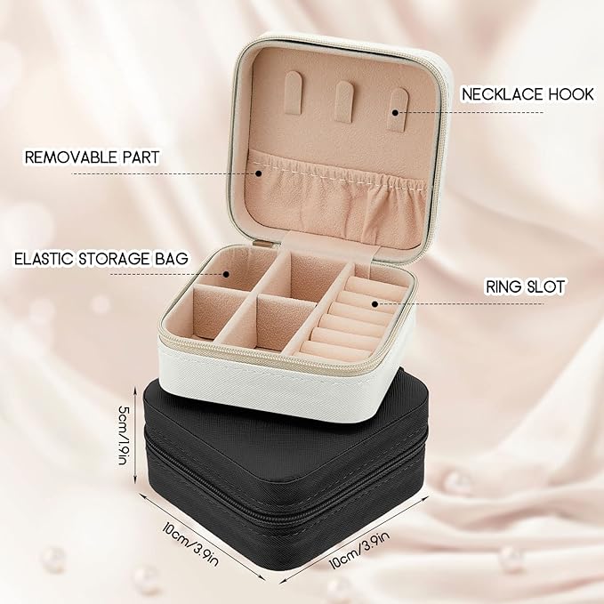 Taiyin 12 Pcs Travel Jewelry Case, Valentines Day Gifts for Her- Small Jewelry Organizer Box Bridesmaid Gifts for Women Girls (White,Black)