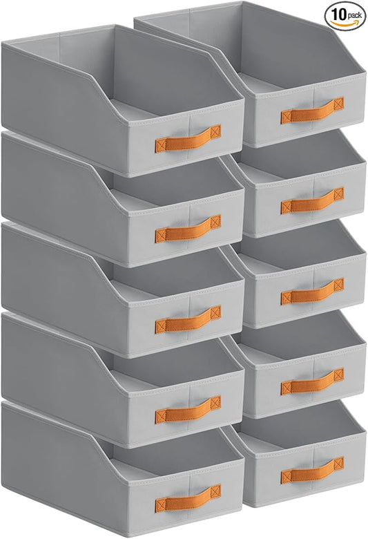 Fabric Storage Bins for Organizing - 10 Pack Large Trapezoid Collapsible Storage Bins with Front Handle, Closet Organizers and Storage for Bedroom, Home Shelves, Small Spaces, Grey