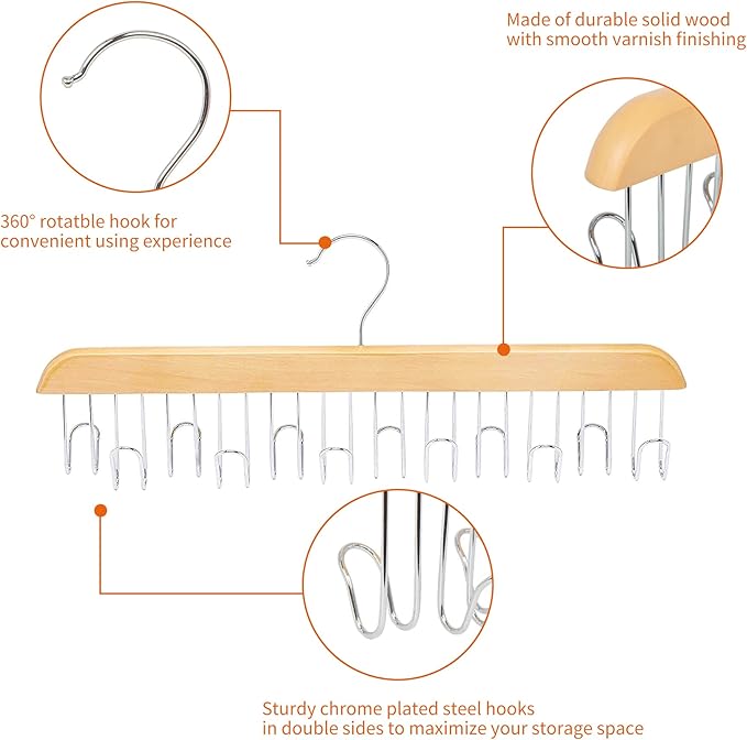 Amazon Basics Wooden Belt Hanger - Natural, 2-Pack