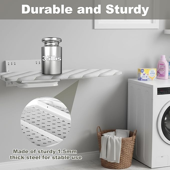 uyoyous Wall Mounted Ironing Board 37.4x11.8x7.3 inch Foldable Iron Board Wall Mount 180° Swivel Heavy Duty Ironing Boards with Heat Resistant Cover for Home Laundry Room