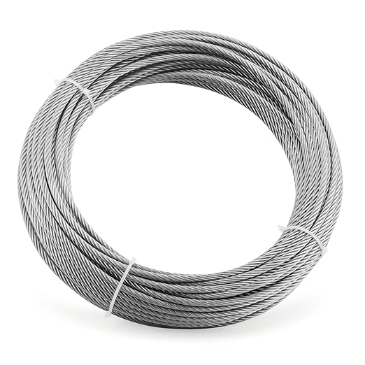 LEXININ 3/16 Inch x 98 Feet Rope Cable, 5mm Thick Stainless Steel Wire Rope 7x19 Strands Construction, Picture Hanging Aircraft Cable for Deck Railing, DIY Balustrade, Clothesline
