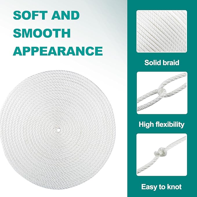 1/8 Inch Nylon Rope 500 Ft Solid Braid High UV and Abrasion Resistance, Multipurpose Tightly Braided Rope, Clothes Line, Flag Line, Marine and Outdoor Twine, Ideal for Indoor and Outdoor Applications