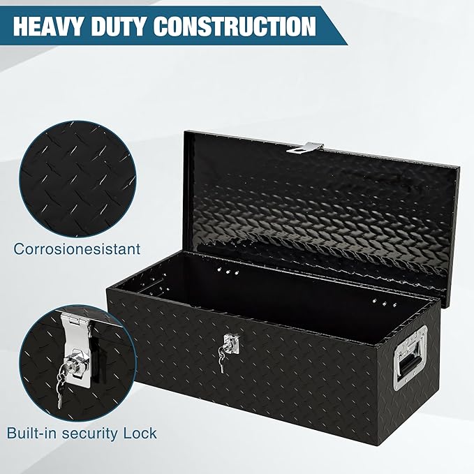 Garvee 30 in Heavy Duty Aluminum Diamond Plated Tool Box Pick Up Truck Bed RV Trailer Toolbox Square Storage Organizer with Side Handle, Lock and Keys, Waterproof -30 in x 13 in x 10 in
