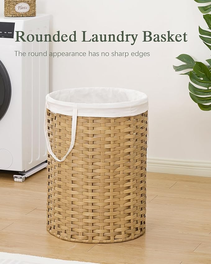 Laundry Basket Round Rattan Laundry Hamper 29.1 Gal(110 L)Handwoven Large Wicker Basket with Handles, Wicker Hamper with Removable Bags and 2 Mesh Bags for Bathroom Living Room Natural(No Lid)