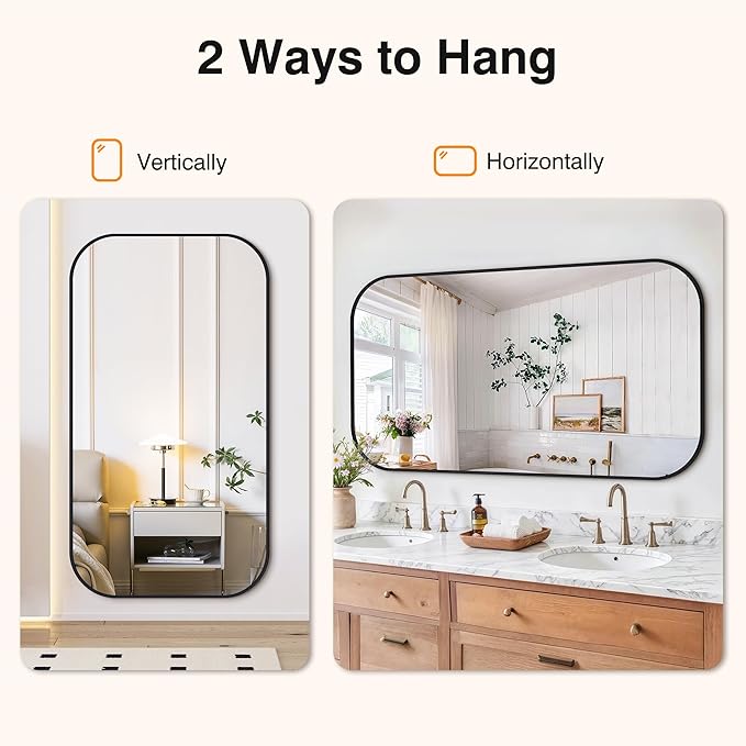 Bathroom Mirror for Wall, Large Bathroom Vanity Mirror for Over Sink 30 x 55, Black HD Reflection Shatterproof Mirror for Living Room Bedroom Entryway, Metal Frame Rectangular Shape