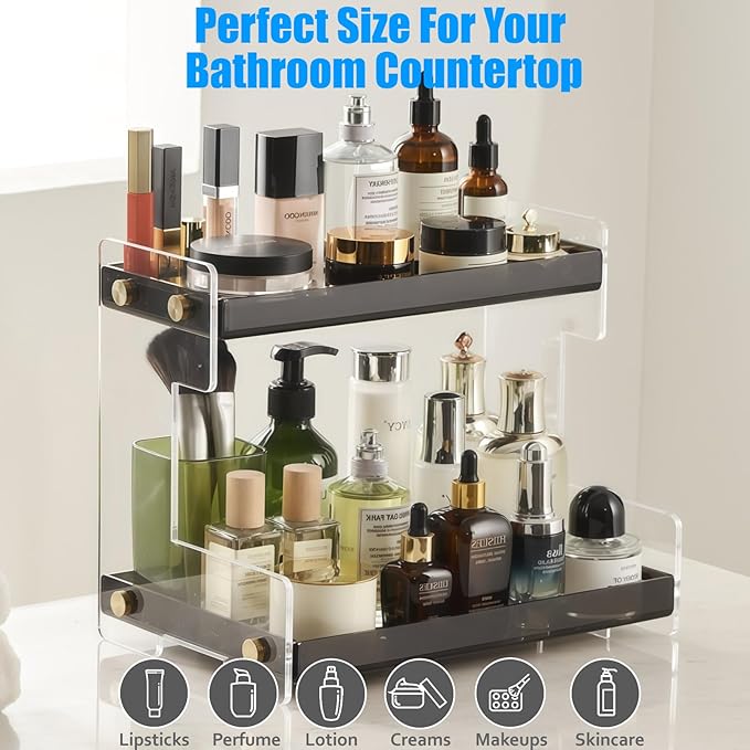 Bathroom Organizer Countertop, 2-Tier Acrylic Bathroom Counter Organizer Makeup Organizer for Vanity Spice Rack Organizer, Brown