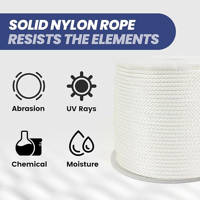 MERIANE Nylon Rope 500 Ft 1/4 Inch – Multipurpose Tightly Braided Rope – Abrasion & UV Resistant – Ideal Use for Camping, Clothesline, Marine, Flag Line - Solid Utility Rope for Indoor Outdoor