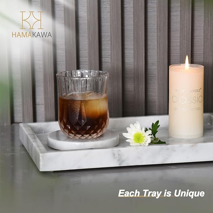 Large Bathroom Vanity Tray, Real Natural Marble Sink Tray 12 inch, Carrara White Stone Toilet Tank Trays, Modern Dresser Trays, Countertop Organizer for Kitchen Counter, Soap Dispenser