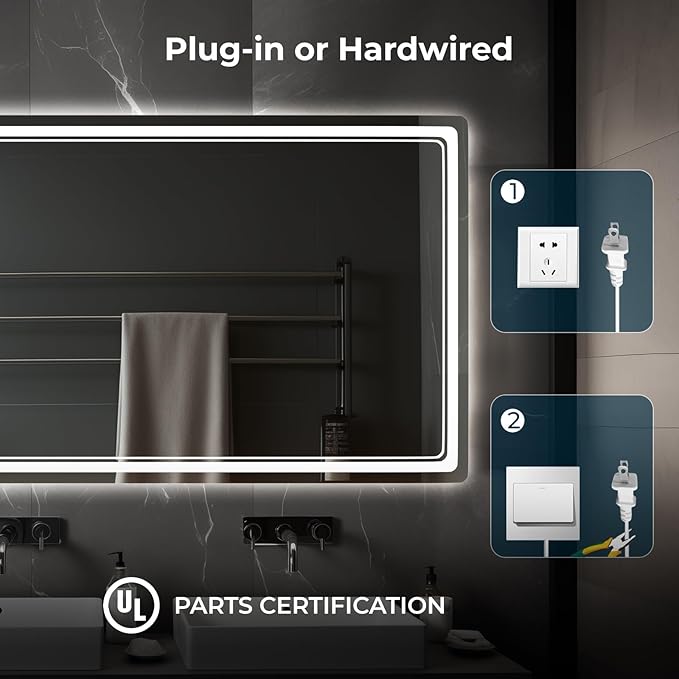 WallBeyond LED Bathroom Mirror with Lights, 28'' x 48'' Inch Led Bathroom Vanity Mirror for Wall with Front and Backlit, Anti Fog Mirror for Bathroom, 3 Colors and Dimmable Light, Horizontal/Vertical