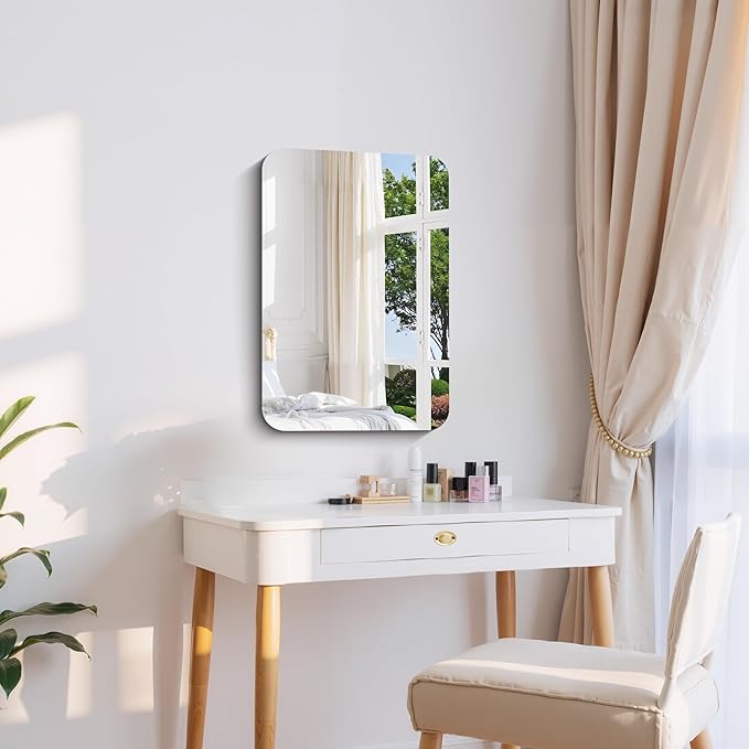 CILIBER Frameless Wall Mirror, 16" x 24" Rectangle Bathroom Mirror Rounded Corner, HD Shatterproof Vanity Mirror with Polished Edge for Over Sink, Bedroom, Entryway, Vertical or Horizontal