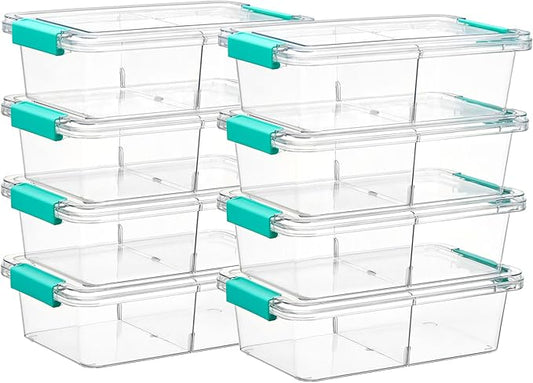 Vtopmart 8 Pack Clear Pencil Box, Plastic Pencil Holder with Removable Divider for Pen Organizer, Stackable Containers with Lid for Pen, Art Craft, Sticker, Scrapbook & Office Supplies