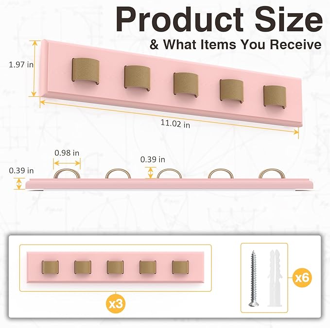 3 Pack Sunglass Organizer, Wall Mounted Sunglasses Organizer, Wooden Glasses Holder Sunglass Holder, Sunglasses Rack for Hanging Your Multiple Eyeglasses, for Wall, Home Decor(Pink)