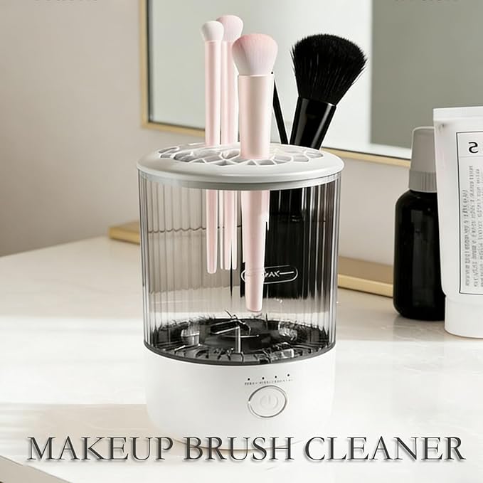 Electric Makeup Brush Cleaner with 4 Timer Settings, Portable Automatic Makeup Brush Cleaner Machine for Travel and Home Use, One-Touch Cleaning with 1800mAh Rechargeable Battery for All Brush Sizes