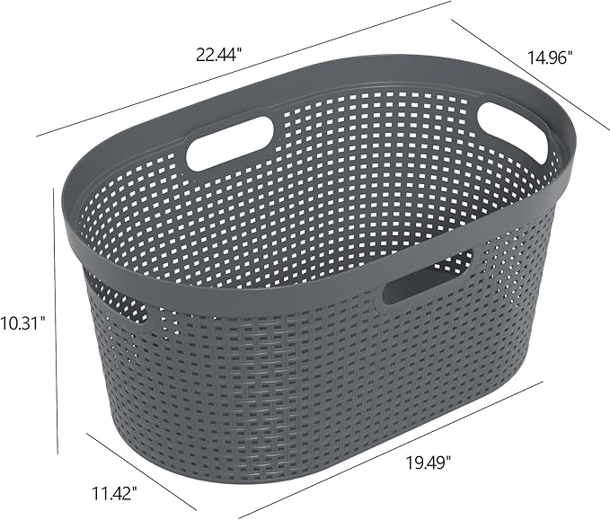 40 L Large Plastic Laundry Basket with Handles, 4 Pack Plastic Clothes Laundry Basket, 22.44" L x 14.96" W x 10.31" H, Gray