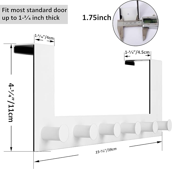 WEBI Over The Door Hook,Door Hanger:Over The Door Towel Rack,6 Peg Door Hooks for Hanging,Door Coat Hanger Over The Door Coat Rack for Towels,Clothes,Behind Back of Bathroom,White,2 Packs