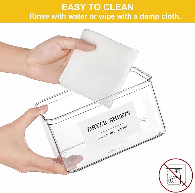 Dryer Sheet Holder with Lid, Clear Dryer Sheet Container, Dryer Sheet Dispenser with 4 Labels, Laundry Sheet Holder for Laundry Room and Organization