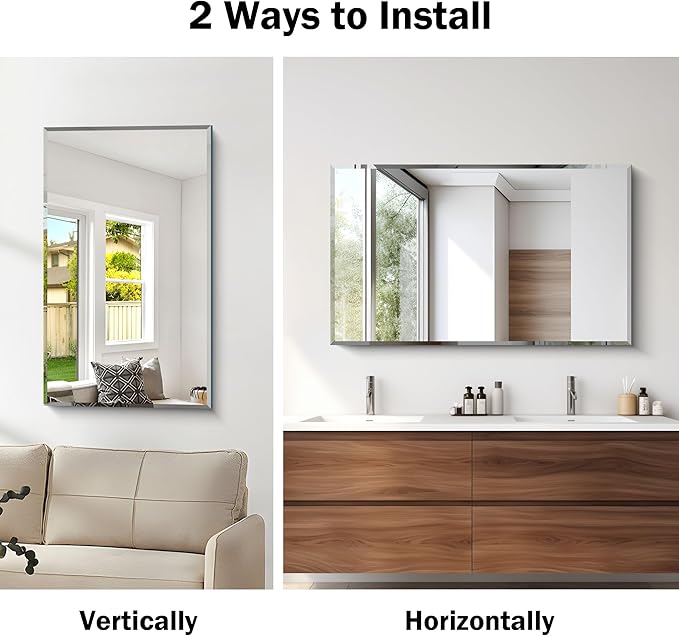 CILIBER Beveled Bathroom Mirror, 24x40 Large Frameless Mirrors for Over Sink, Upgraded Shatterproof Beveled Frameless Vanity Mirror for Bathroom,Bedroom,Living Room and Entryway