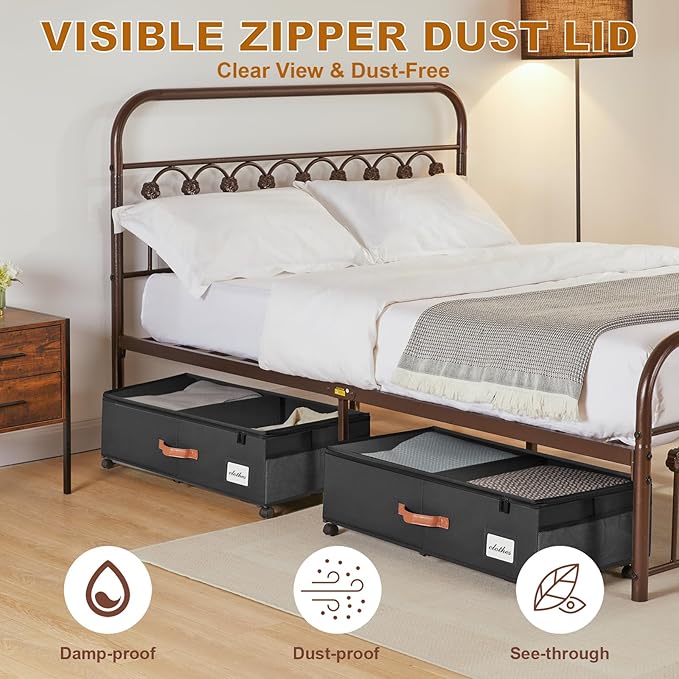 Under Bed Storage Containers with Wheels 9.5 inches Higher Under Bed Storage XXXL Underbed Shoes Blankets Clothes Storage Organizer 2 Pack Under the Bed Storage for College Dorms Bedroom Nursery Rooms