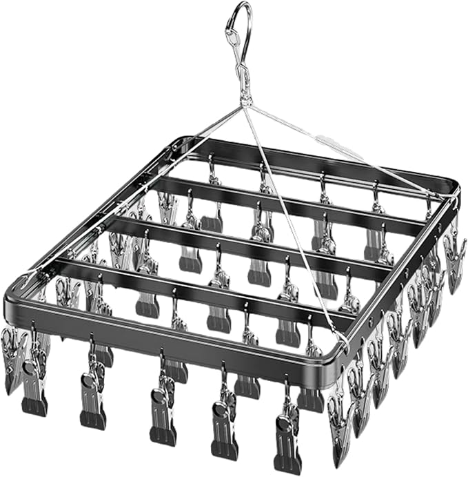 Clothes Drying Racks Clip Hangers Metal with 36 Clips Windproof Hook Underwear Hanger Foldable Laundry Clip for Socks Bras (Grey)