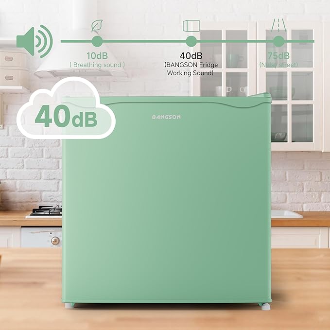 BANGSON 1.7 Cu.Ft Mini Fridge with Freezer, Compact Single Door Refrigerator - Energy Saving, Low Noise - Perfect for Office, Apartment, Dorm, Bedroom,Green