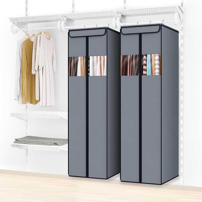 Zilink Long Dress Garment Bag Formal Gowns 65" Long Dress Bags for Gowns Long with Clear Window Space Saving Gown Garment Bag for Long Dresses, Winter Coat, Trousers, Fur, Grey