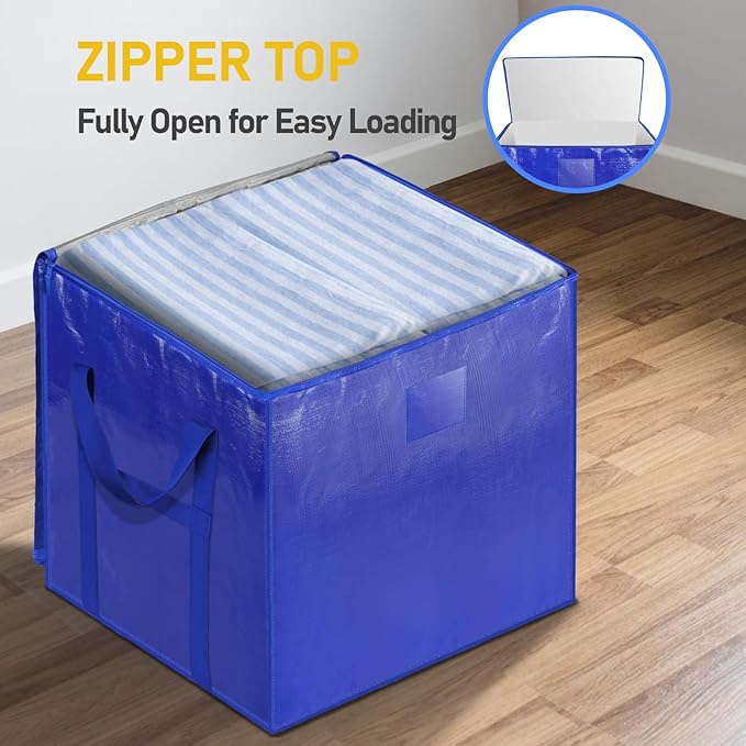 TICONN 4 Pack Extra Large Moving Bags with Zippers & Carrying Handles, Heavy-Duty Storage Tote Moving Boxes for Space Saving (4 PK, 60 Gallon)