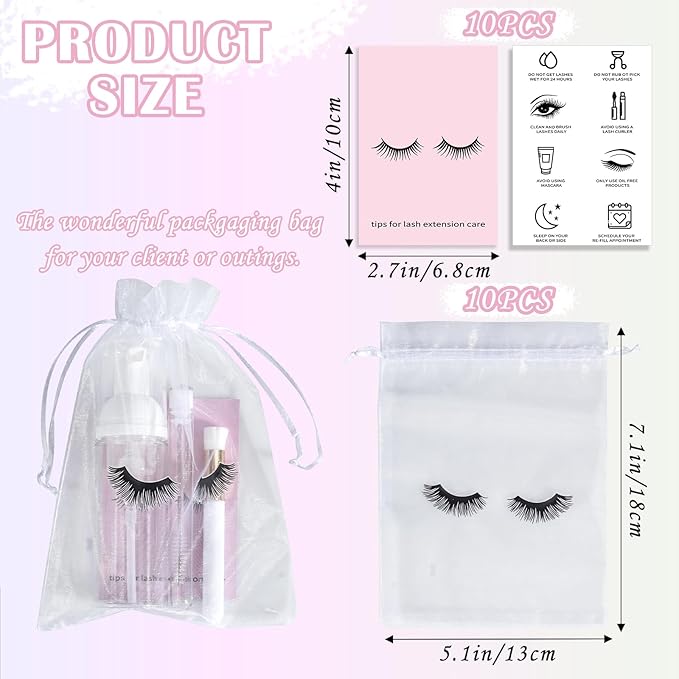 50PCS Lash Shampoo Bottles Brushes Set, Empty Lash Shampoo Bottle, Lash Cleaning Brush, Eyelash Extension Tube Brush, Instructions Cards, Aftercare Bags for Lash Business Clients (50pcs in white)