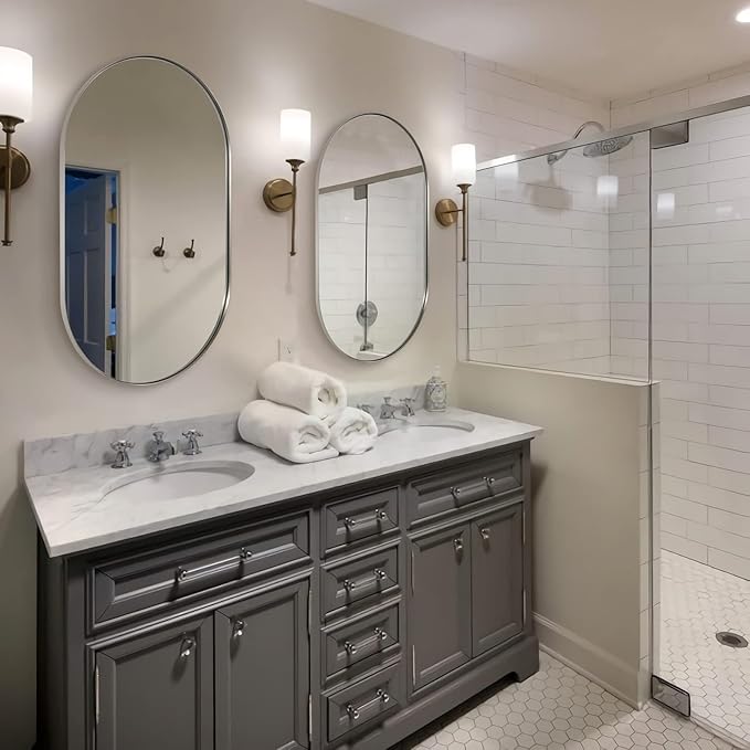 ANDY STAR Chrome Bathroom Mirror 24x36, Chrome Mirror Oval, Polished Silver Bathroom Mirror, Oval Mirrors Stainless Steel Frame Deep 1’’ Hang Vertical or Horizontal