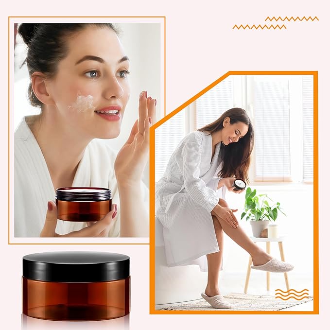 Dandat 24 Pcs 4 oz Plastic Jar Container with Lid and Label Refillable Empty Round Amber Pet Cosmetic Sample Slime Containers for Lotion, Cream, Ointments, Body Butter, Makeup, Travel Storage