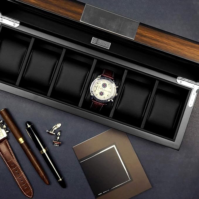 6 Watch Box Organizer - Large Wooden Watch Storage Box Display Case