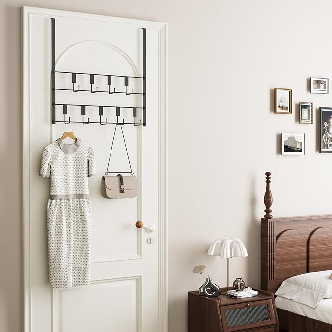 Over The Door Hooks for Hanging, 9 Hooks Over Door Hanger, Coat Rack and Towel Rack for Hanging, Door Towel Hanger and Hooks for Bathroom Organizer