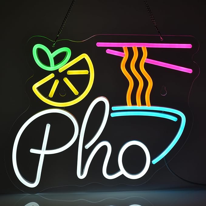 Pho Neon Sign Led Light up Sign for Business Vietnamese Pho Restaurant Vietnam Noodles Shop, USB Powered Ultra Bright Dimmable Neon Billboard 15" x 12.6"