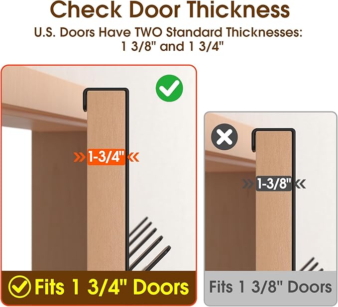 Over The Door Hooks Hanger with 7" Arms for Hanging Heavy Coats, Towel, J7U, Perfectly Fits US Standard 1 3/4-inch Doors, Towel Rack Bathroom Organizer Holder, Rustproof, Black