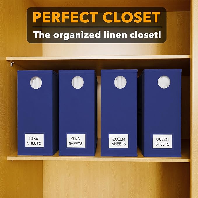 SpaceAid 4 Pack Bed Sheet Organizers and Storage, Foldable Sheet Organizer for Linen Closet, Sheets Set Folder Keeper with Window XL (Queen & King Size) Bedding Container (Navy Blue, 4 Pack)