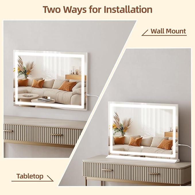 Vanity Mirror with Lights, 24" x 32" Makeup Mirror with 3 Color Modes 5X Magnification & USB/Type-C Charging Port, Large LED Mirror for Bedroom Tabletop & Wall Mounted