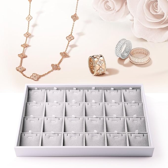Oirlv Velvet Stackable Jewelry Trays Pendant Display Organizer Storage Tray (24 Grids Pendant)