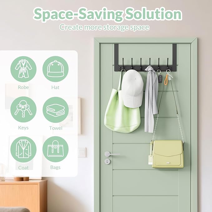 Over The Door Hooks with 6 Hooks for Hanging-Space-Saving,Over The Door Hanger,Over The Door Towel Rack,Towel Hanger for Bathroom,Guaranteed Quality & Compressed Packaging (1, Black-Unassembled)