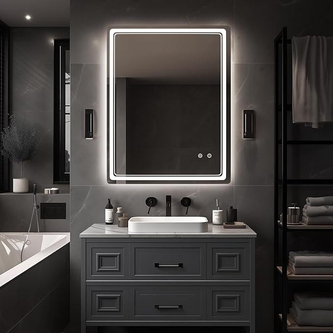 WallBeyond LED Bathroom Mirror with Lights, 28'' x 36'' Led Bathroom Vanity Mirror for Wall with Front and Backlit, Anti Fog Mirror for Bathroom, 3 Colors and Dimmable Light, Horizontal/Vertical