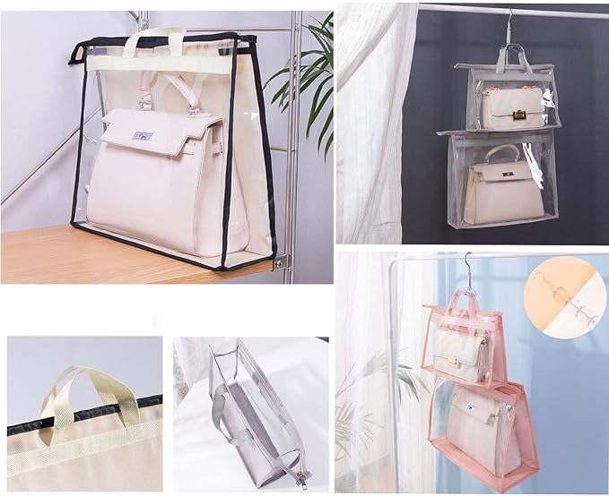 Dust Bags for Handbags - Purse Storage Organizer for Closet Moistureproof and Dustproof Cover Hanging with Zipper and Handle (Brown-XXL)
