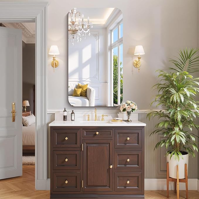 CILIBER Frameless Wall Mirror, 24" x 48" Bathroom Mirror Rounded Corner, HD Shatterproof Vanity Mirror with Polished Edge for Over Sink, Bedroom, Entryway, Vertical or Horizontal