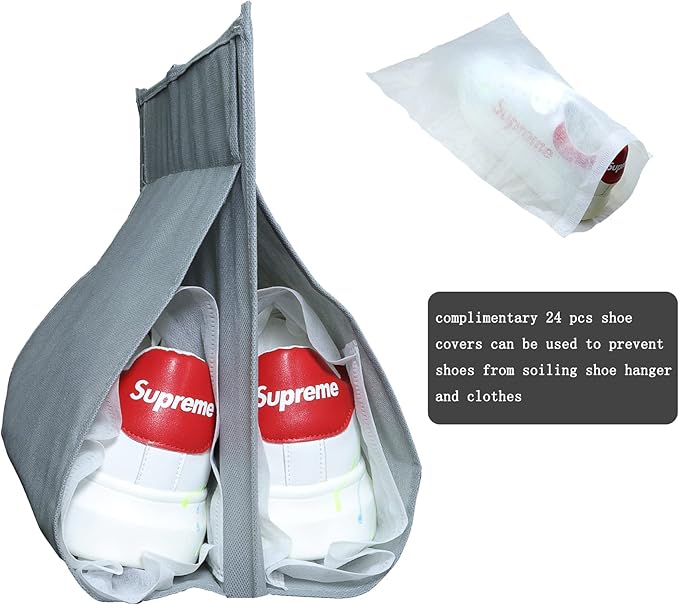 2 Pack 12 Large Pockets Hanging Shoe Organizer for Closet with Roating Hanger for Storage Mens Shoes,Kids Clothes,Also can used as Travel shoe rack hanging,Grey