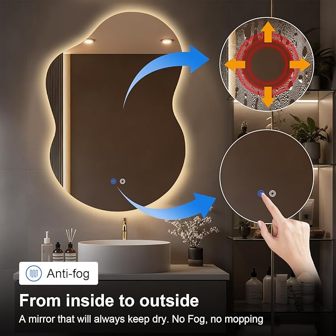 Asymmetrical Lighted Mirror for Bathroom,Modern LED Vanity Mirror with Backlit,Fog-Free,Tri-Color Dimmable Lighting with Memory Function,Hardwire Ready [Horizontal/Vertical] 40" H x 30" W