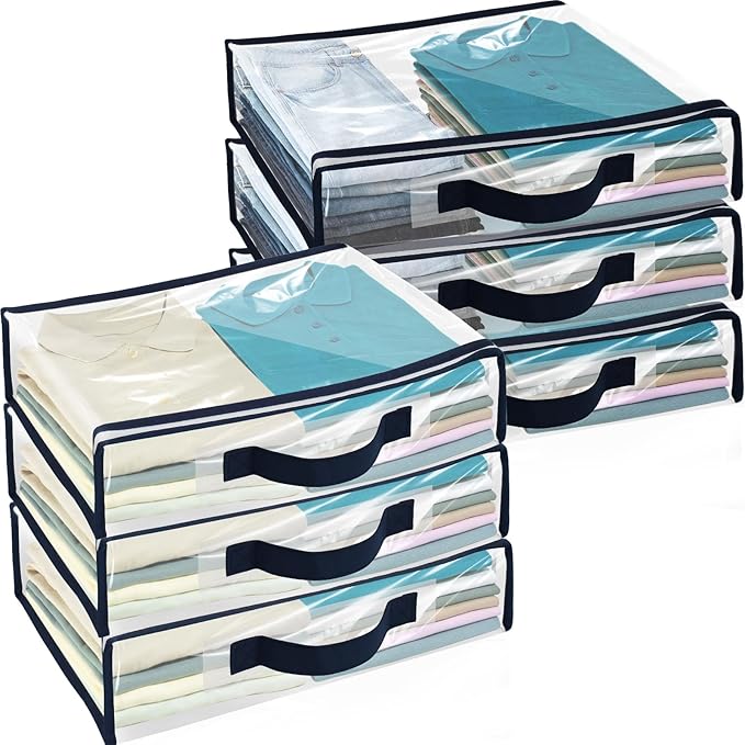 6 Packs Clear PVC Organizing Bags with Zipper Storage Bags Waterproof Dustproof Blankets Bed Sheet Storage Bag 15.7x11.8x3.9 Inch with Handle