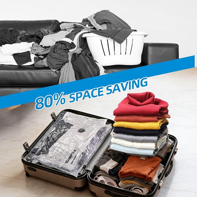 9 Packs Jumbo Vacuum Storage Bags For Travel, Extra Large Vacuum Compression Bags For Clothes Bedding, Space Saver For Luggage Suitcase Compression, Travel Packing Organizers Whit Vacuum Pump