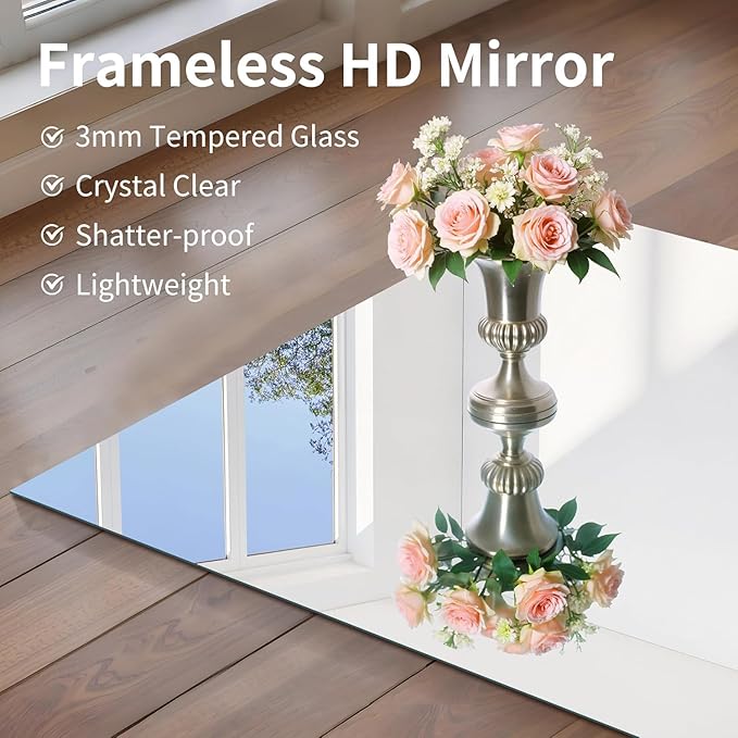 CILIBER Frameless Mirror 16"x20", Rectangle Bathroom Mirror, Shatterproof Vanity Mirrors Polished Edge, Unframed Mirrors for Wall Hangs Horizontally or Vertically for Home Gym Bedroom Living Room