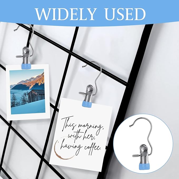 50PCS Space-Saving Clothespin Hat Pants Storage Hanging Travel Hook, Portable 360° Rotating Stainless Steel Hanging Hook Clips Towel Clips,Laundry Hooks Hanging Clips with Clips for Home and Travel