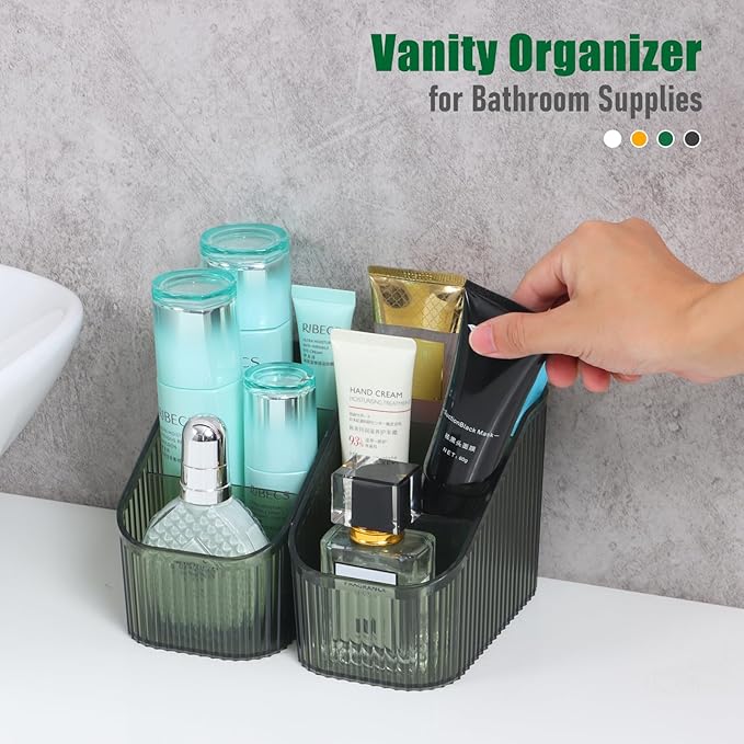 Amber Makeup Brush Holder Organizer for Vanity, Bathroom Countertop Organizer 5 Cups, Toiletry Storage & Display for Skincare, Perfume, Hairbrush, Sunglasses & Desk Accessories