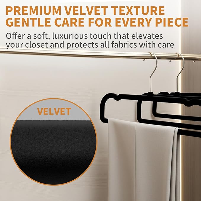 30 Pack Velvet Pant Hangers, Non Slip Thin Space Saving Trouser Hanger with 30 Hooks, 360° Swivel Hook Strong Durable Slim Clothes Hanger for Shorts, Jeans, Tank Top, Scarves