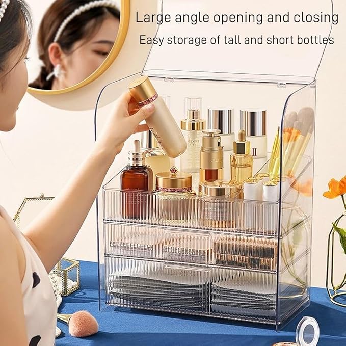 Makeup Storage Organizer Box Large Cosmetic Display Cases Dustproof and Waterproof Cosmetic Organizer Countertop Skincare Organizer